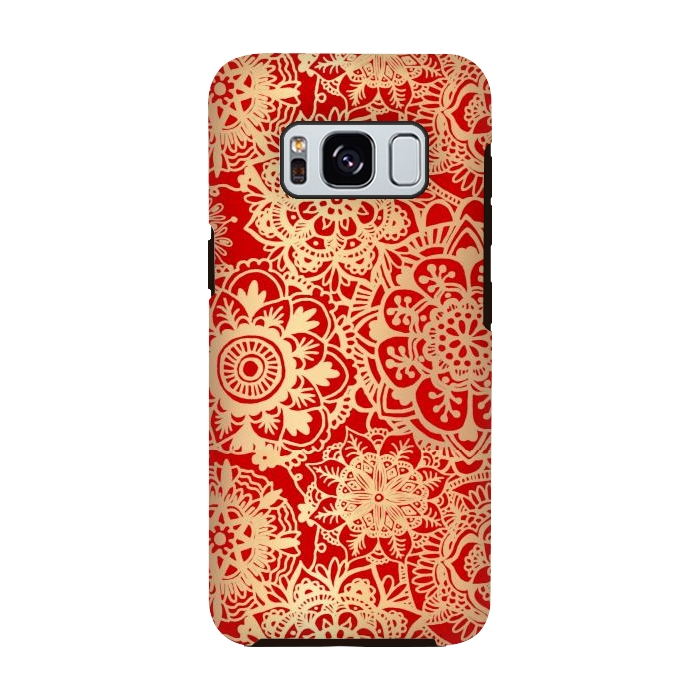 Galaxy S8 StrongFit Red and Gold Mandala Pattern by Julie Erin Designs