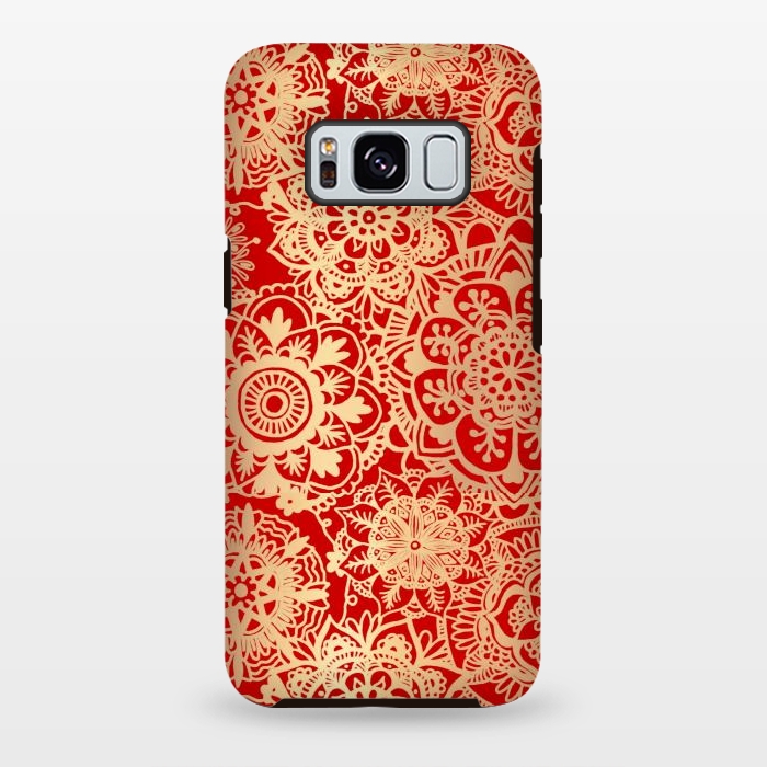 Galaxy S8 plus StrongFit Red and Gold Mandala Pattern by Julie Erin Designs