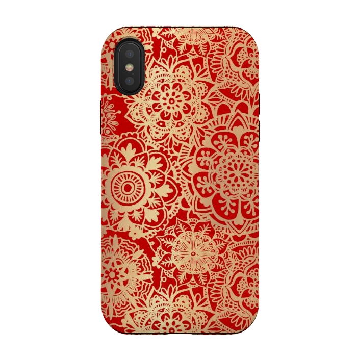 iPhone Xs / X StrongFit Red and Gold Mandala Pattern by Julie Erin Designs