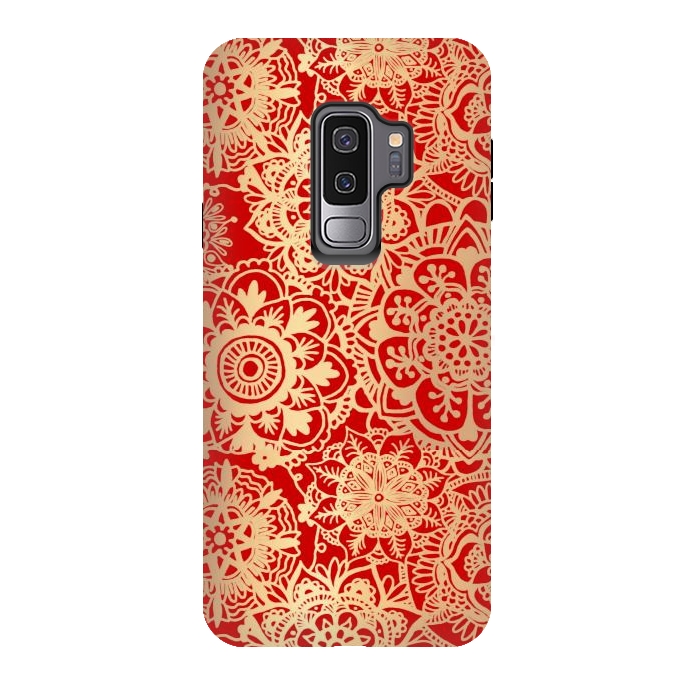Galaxy S9 plus StrongFit Red and Gold Mandala Pattern by Julie Erin Designs