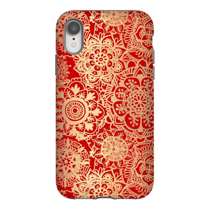 iPhone Xr StrongFit Red and Gold Mandala Pattern by Julie Erin Designs