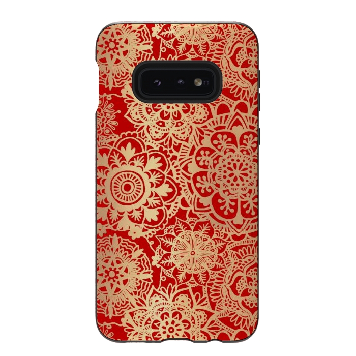 Galaxy S10e StrongFit Red and Gold Mandala Pattern by Julie Erin Designs