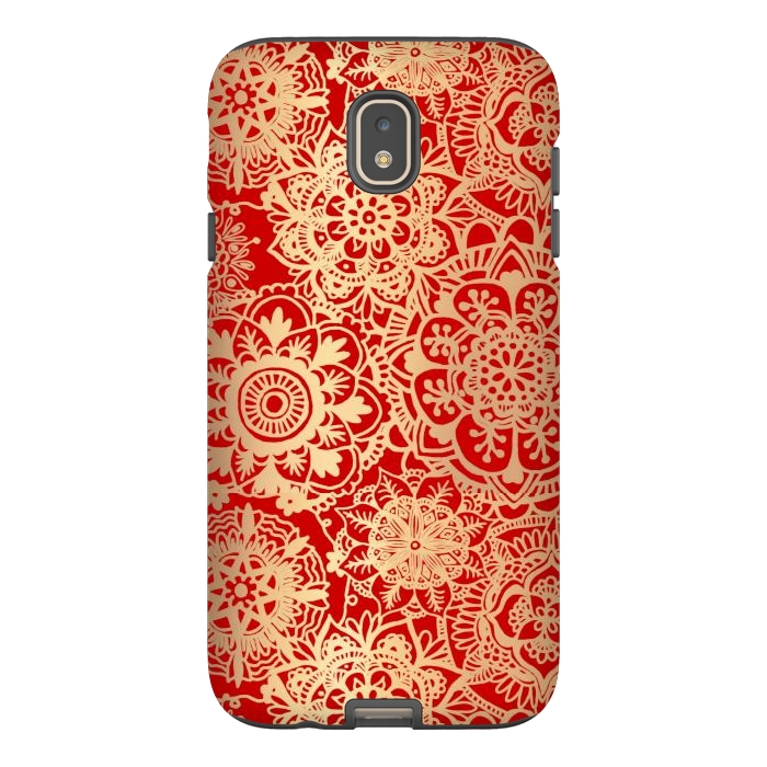 Galaxy J7 StrongFit Red and Gold Mandala Pattern by Julie Erin Designs