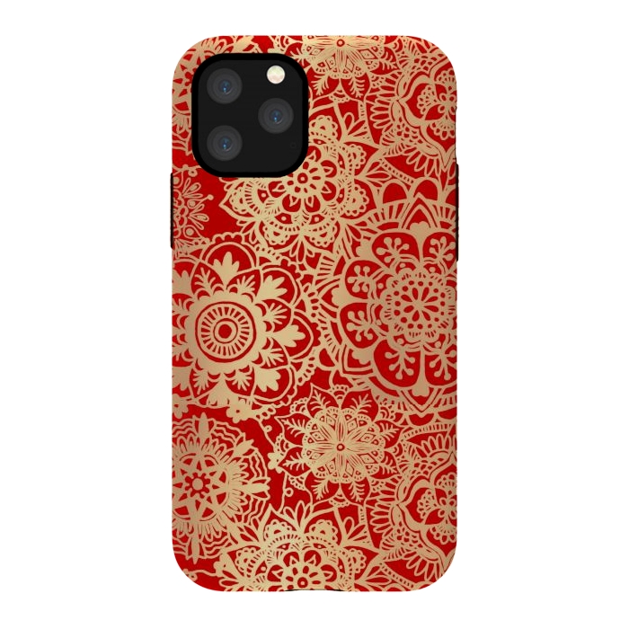 iPhone 11 Pro StrongFit Red and Gold Mandala Pattern by Julie Erin Designs