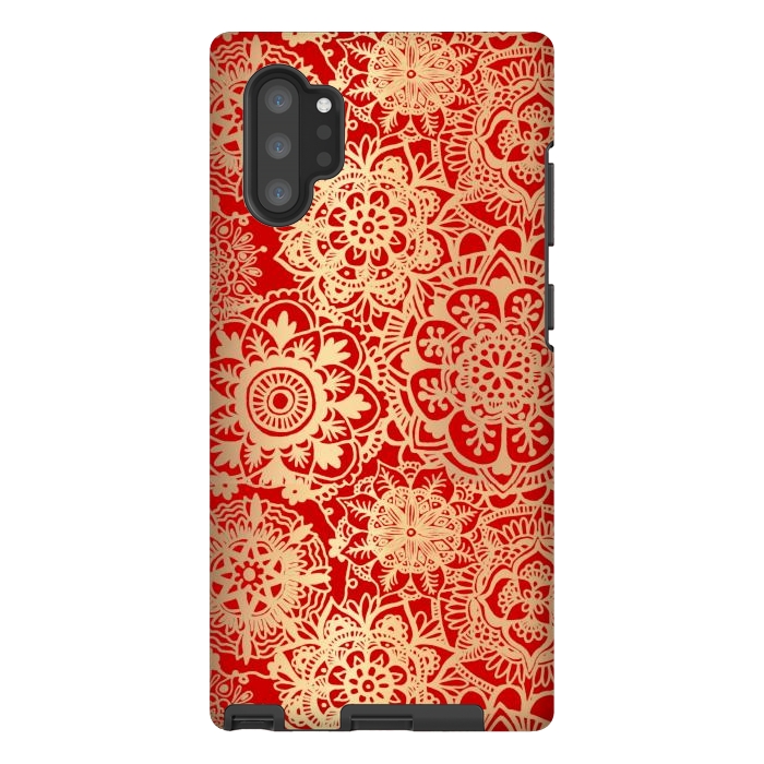 Galaxy Note 10 plus StrongFit Red and Gold Mandala Pattern by Julie Erin Designs
