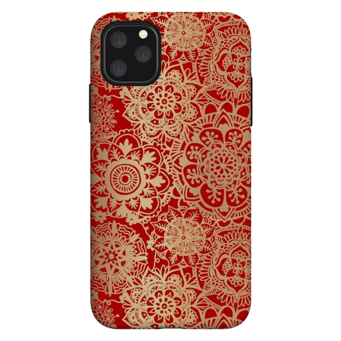 iPhone 11 Pro Max StrongFit Red and Gold Mandala Pattern by Julie Erin Designs