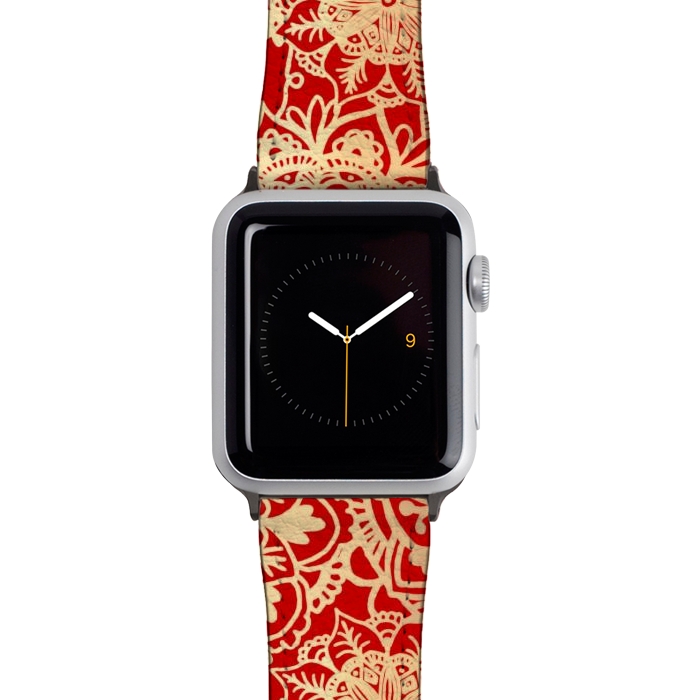 Watch 38mm / 40mm Strap PU leather Red and Gold Mandala Pattern by Julie Erin Designs