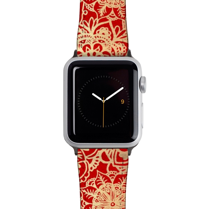 Watch 42mm / 44mm Strap PU leather Red and Gold Mandala Pattern by Julie Erin Designs
