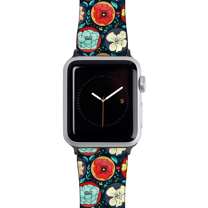 Watch 38mm / 40mm Strap PU leather Navy Polka Dot Floral  by Tigatiga