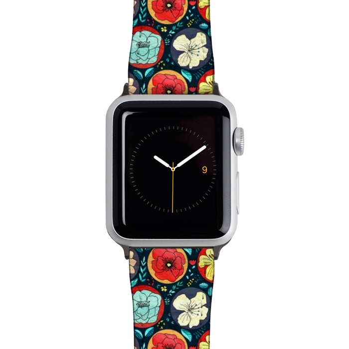 Watch 42mm / 44mm Strap PU leather Navy Polka Dot Floral  by Tigatiga