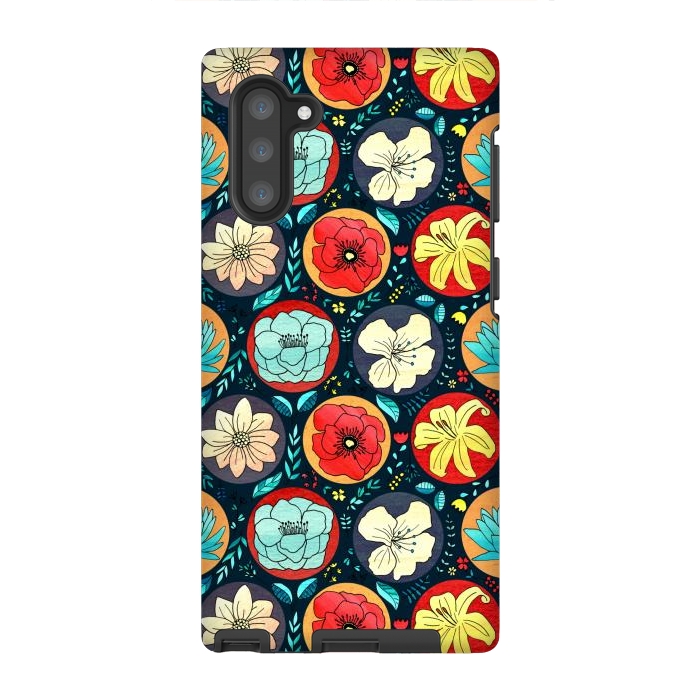 Galaxy Note 10 StrongFit Navy Polka Dot Floral  by Tigatiga