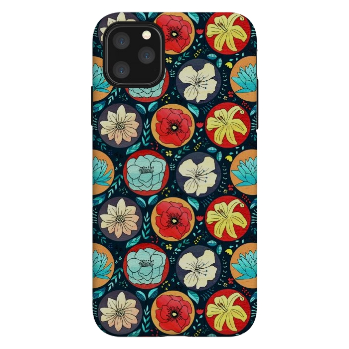 iPhone 11 Pro Max StrongFit Navy Polka Dot Floral  by Tigatiga