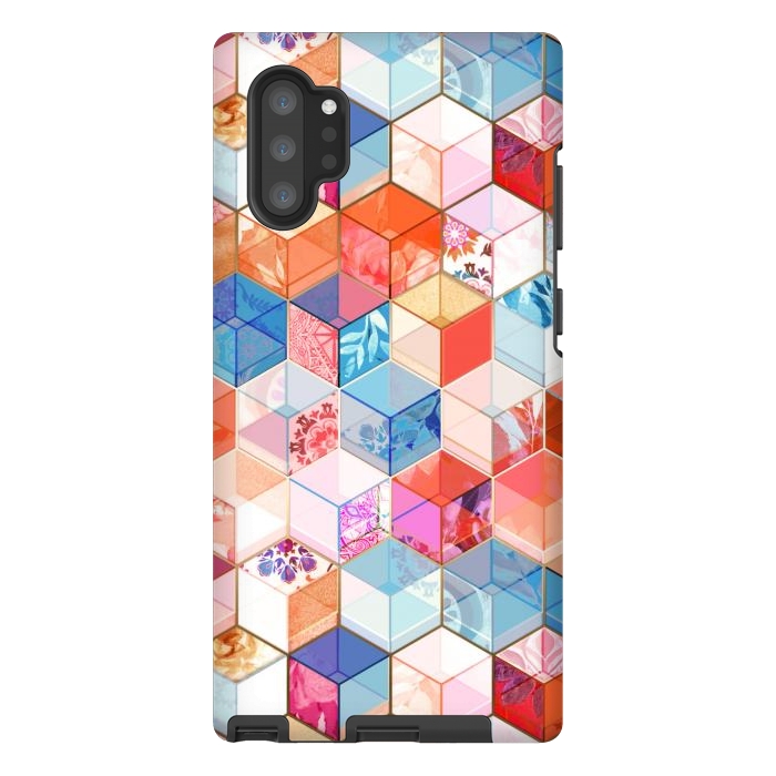 Galaxy Note 10 plus StrongFit Coral, Cream and Cobalt Kaleidoscope Cubes by Micklyn Le Feuvre