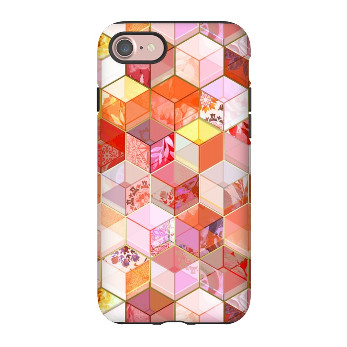 iPhone 7 StrongFit Gold and Garnet Kaleidoscope Cubes by Micklyn Le Feuvre