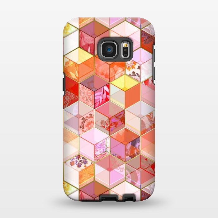 Galaxy S7 EDGE StrongFit Gold and Garnet Kaleidoscope Cubes by Micklyn Le Feuvre