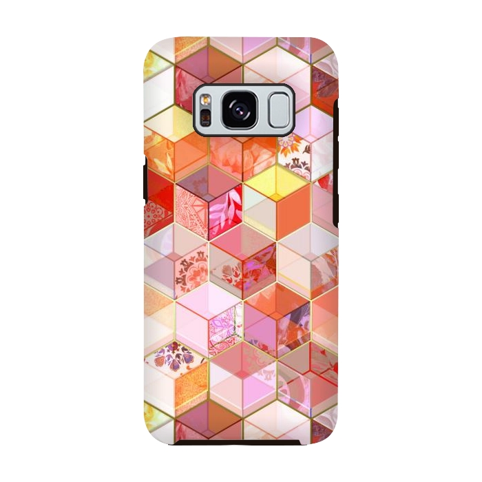 Galaxy S8 StrongFit Gold and Garnet Kaleidoscope Cubes by Micklyn Le Feuvre