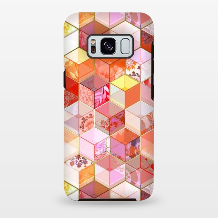 Galaxy S8 plus StrongFit Gold and Garnet Kaleidoscope Cubes by Micklyn Le Feuvre