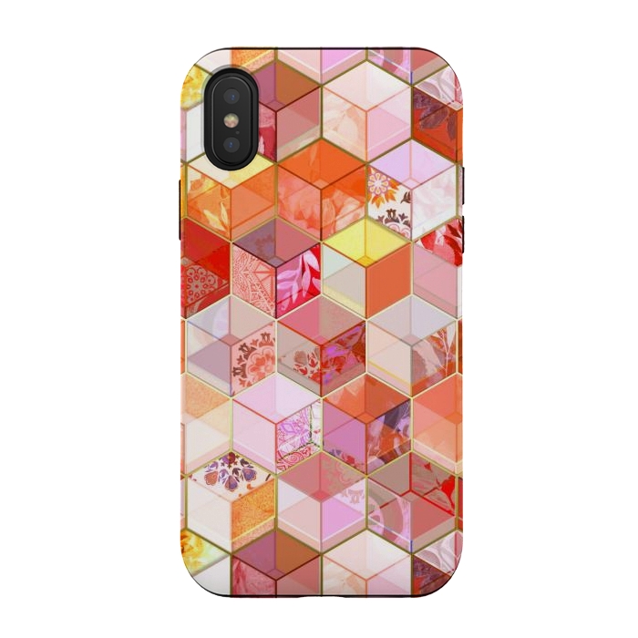 iPhone Xs / X StrongFit Gold and Garnet Kaleidoscope Cubes by Micklyn Le Feuvre