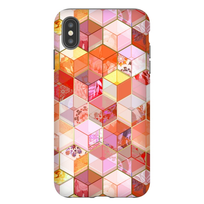 iPhone Xs Max StrongFit Gold and Garnet Kaleidoscope Cubes by Micklyn Le Feuvre