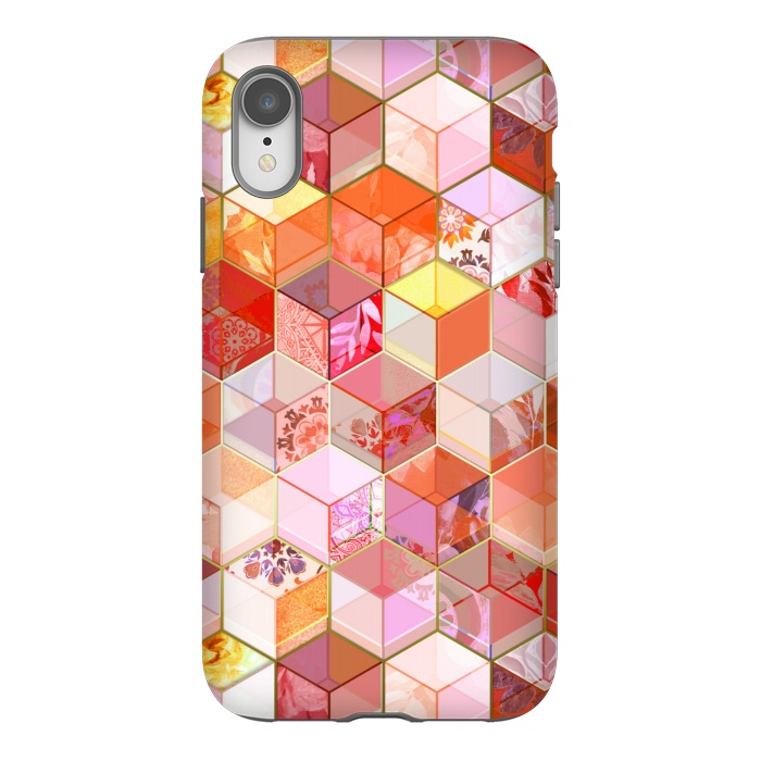 iPhone Xr StrongFit Gold and Garnet Kaleidoscope Cubes by Micklyn Le Feuvre