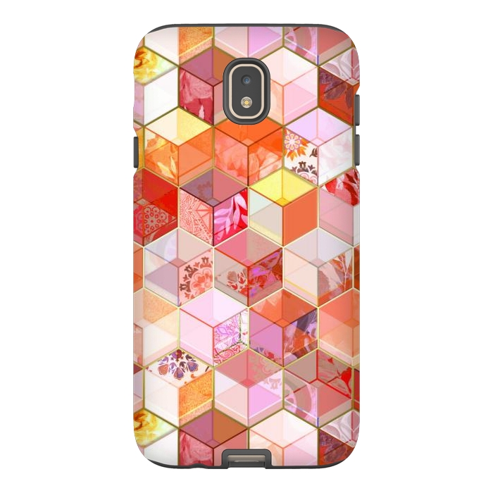 Galaxy J7 StrongFit Gold and Garnet Kaleidoscope Cubes by Micklyn Le Feuvre
