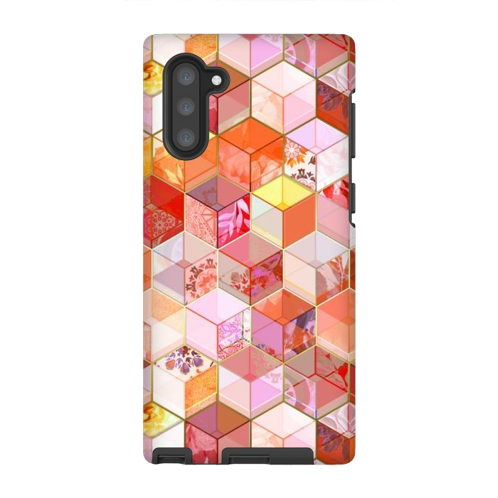 Galaxy Note 10 StrongFit Gold and Garnet Kaleidoscope Cubes by Micklyn Le Feuvre