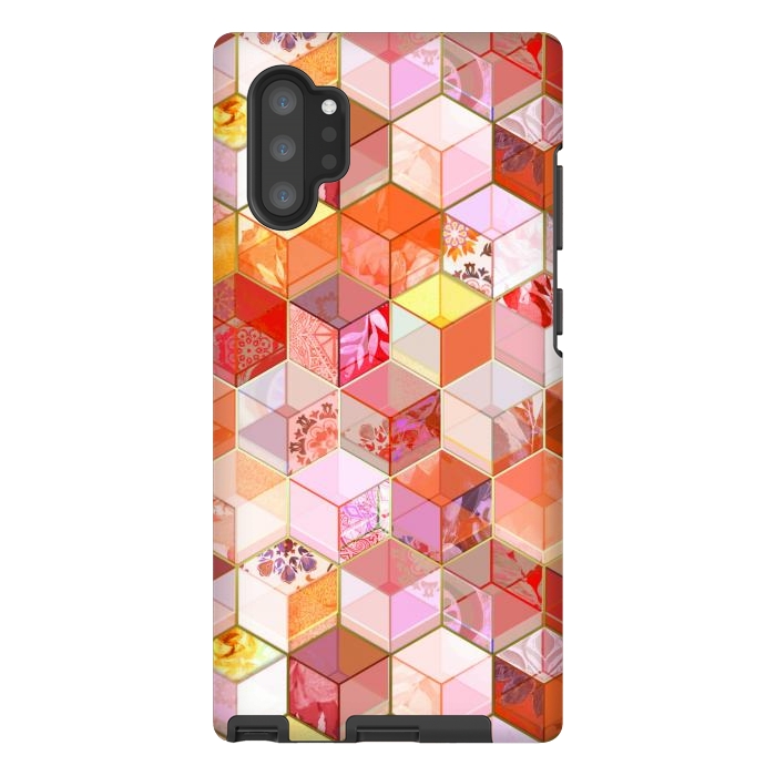 Galaxy Note 10 plus StrongFit Gold and Garnet Kaleidoscope Cubes by Micklyn Le Feuvre
