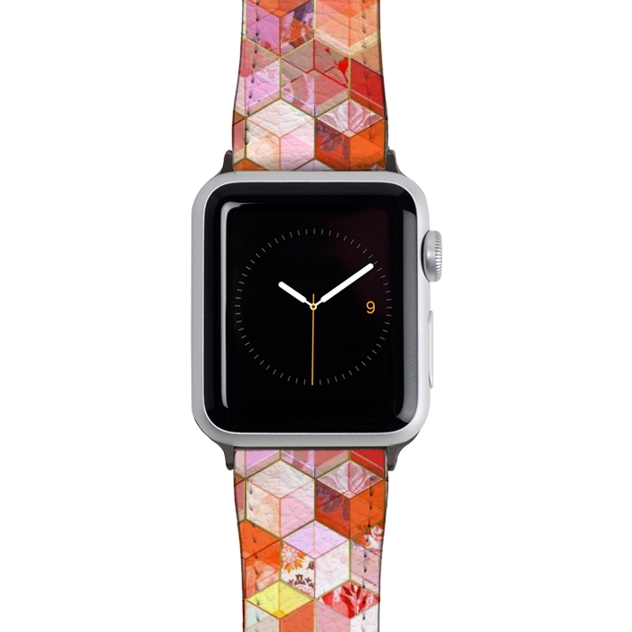 Watch 38mm / 40mm Strap PU leather Gold and Garnet Kaleidoscope Cubes by Micklyn Le Feuvre