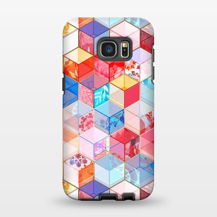 Galaxy S7 EDGE StrongFit Ruby and Topaz Kaleidoscope Cubes by Micklyn Le Feuvre