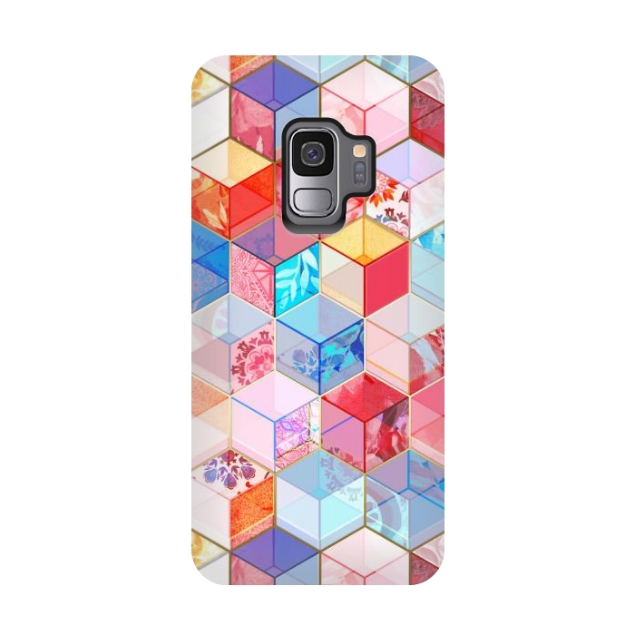 Galaxy S9 StrongFit Ruby and Topaz Kaleidoscope Cubes by Micklyn Le Feuvre