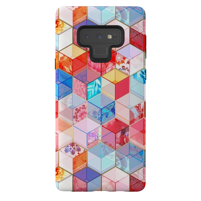 Galaxy Note 9 StrongFit Ruby and Topaz Kaleidoscope Cubes by Micklyn Le Feuvre
