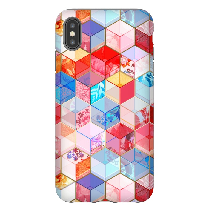 iPhone Xs Max StrongFit Ruby and Topaz Kaleidoscope Cubes by Micklyn Le Feuvre