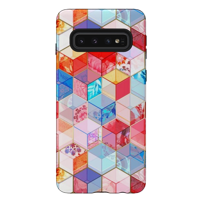 Galaxy S10 StrongFit Ruby and Topaz Kaleidoscope Cubes by Micklyn Le Feuvre