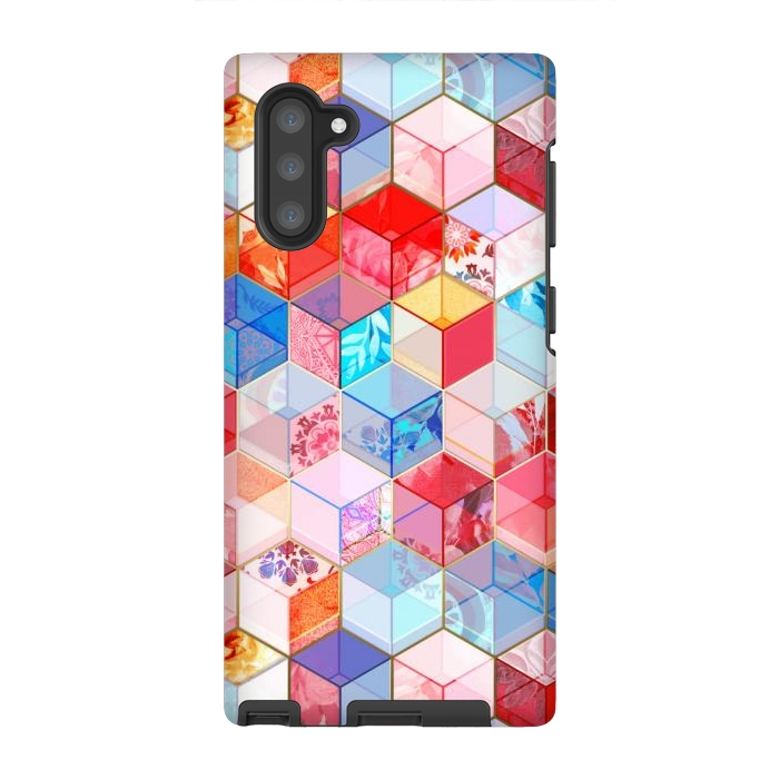 Galaxy Note 10 StrongFit Ruby and Topaz Kaleidoscope Cubes by Micklyn Le Feuvre