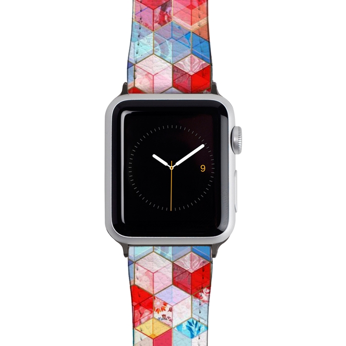 Watch 38mm / 40mm Strap PU leather Ruby and Topaz Kaleidoscope Cubes by Micklyn Le Feuvre