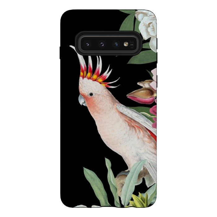 Galaxy S10 StrongFit Vintage Pink Cockatoo with Tropical Flowers by  Utart