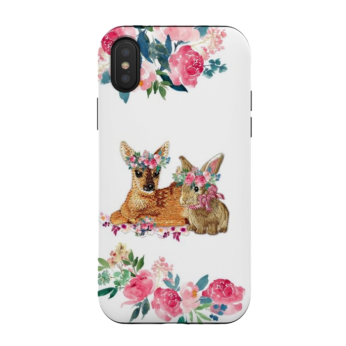 iPhone Xs / X StrongFit Flower Friends Fawn Bunny Basic by Monika Strigel