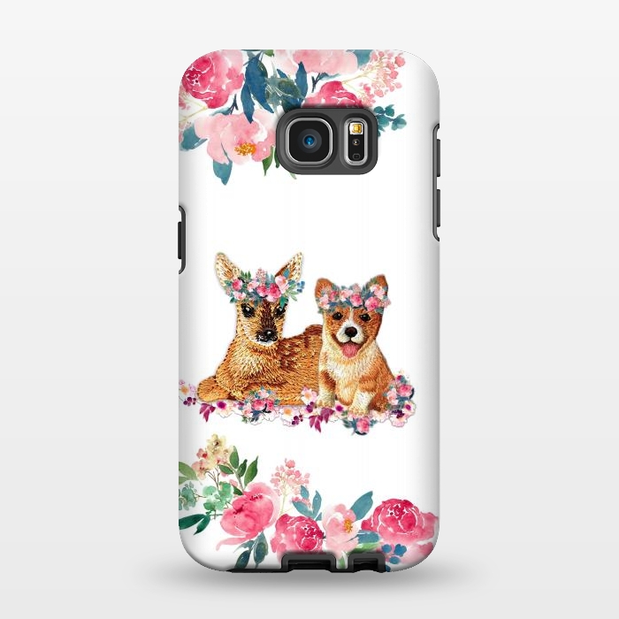 Galaxy S7 EDGE StrongFit Flower Friends Fawn Corgi Basic by Monika Strigel