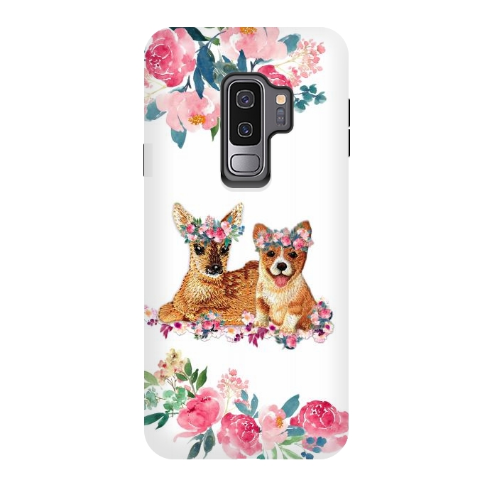 Galaxy S9 plus StrongFit Flower Friends Fawn Corgi Basic by Monika Strigel