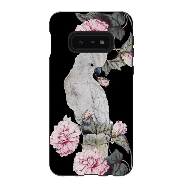 Galaxy S10e StrongFit Nostalgic White Cockatoo With Pink Flowers by  Utart