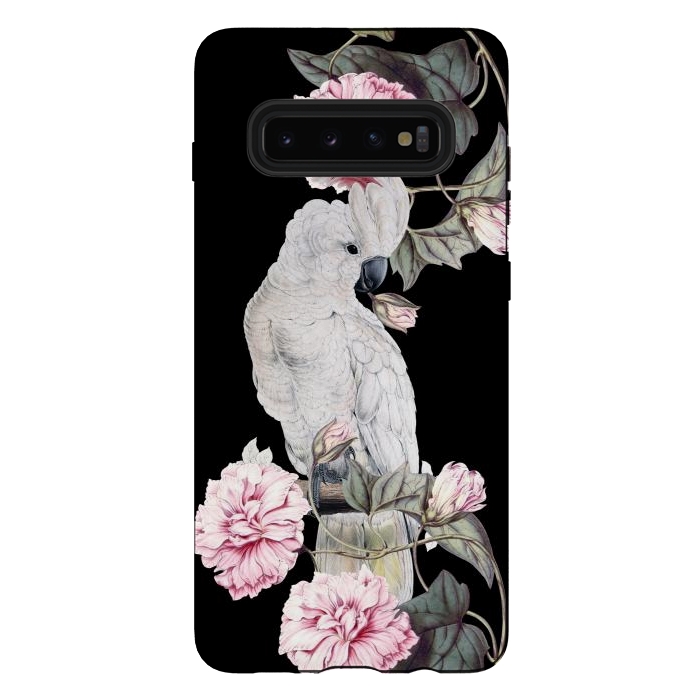Galaxy S10 plus StrongFit Nostalgic White Cockatoo With Pink Flowers by  Utart