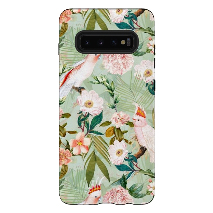 Galaxy S10 plus StrongFit Vintage Cockatoos Flowers Jungle by  Utart