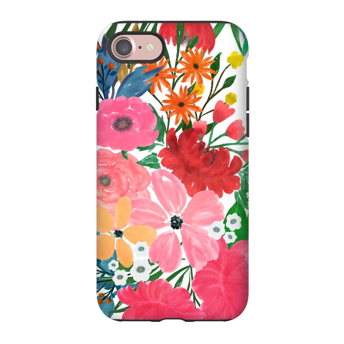 iPhone 7 StrongFit Trendy Pink watercolor Floral Bouquet White Design by InovArts