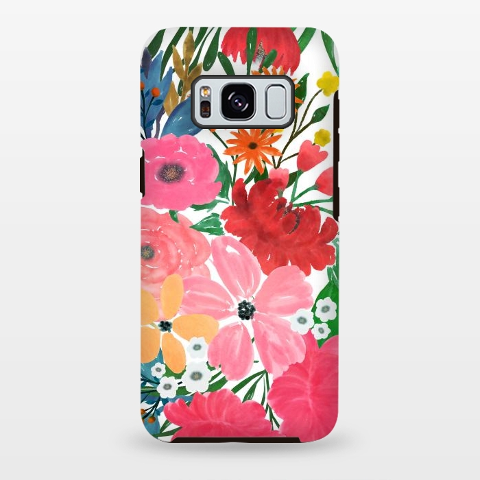 Galaxy S8 plus StrongFit Trendy Pink watercolor Floral Bouquet White Design by InovArts