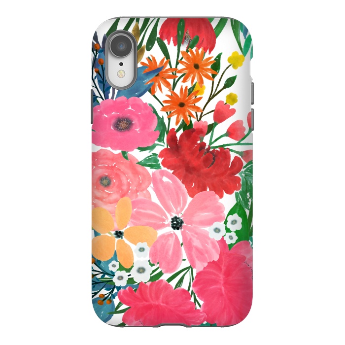 iPhone Xr StrongFit Trendy Pink watercolor Floral Bouquet White Design by InovArts