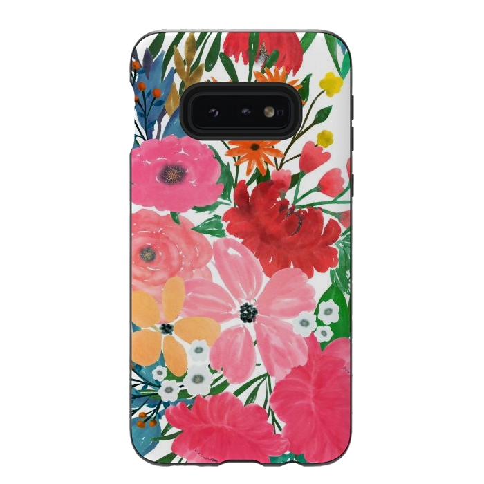 Galaxy S10e StrongFit Trendy Pink watercolor Floral Bouquet White Design by InovArts
