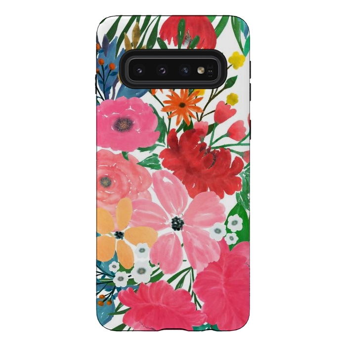 Galaxy S10 StrongFit Trendy Pink watercolor Floral Bouquet White Design by InovArts