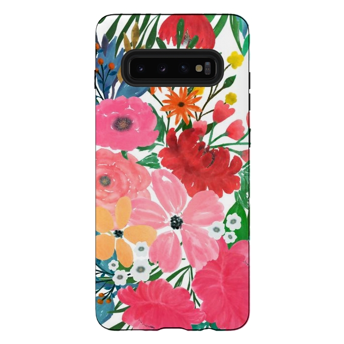 Galaxy S10 plus StrongFit Trendy Pink watercolor Floral Bouquet White Design by InovArts
