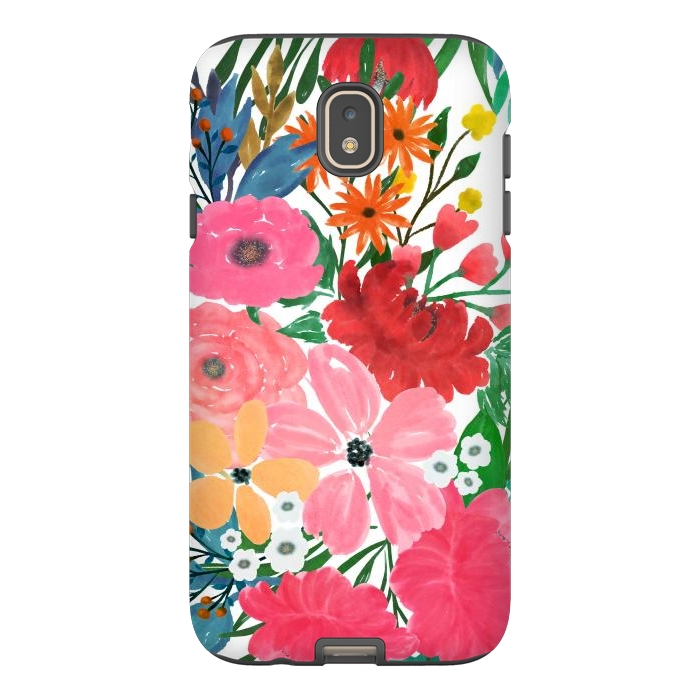 Galaxy J7 StrongFit Trendy Pink watercolor Floral Bouquet White Design by InovArts