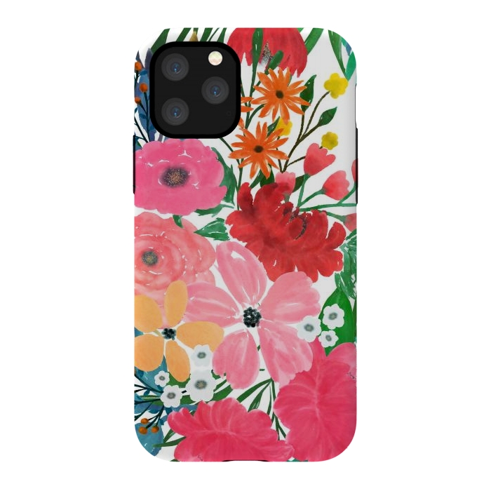 iPhone 11 Pro StrongFit Trendy Pink watercolor Floral Bouquet White Design by InovArts